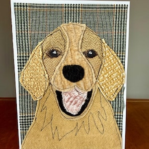 Tarjeta de felicitación en blanco de tela hecha a mano con diseño de Golden Retriever