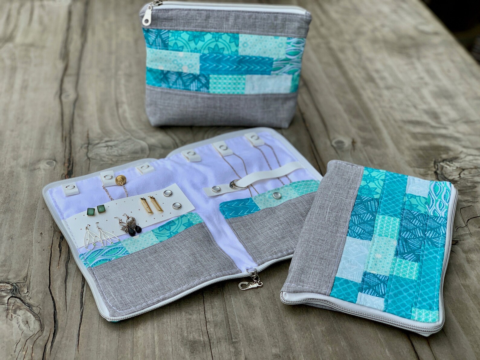 Travel Jewelry Case With Zipper Pouch Travel Bag Set Teal Etsy