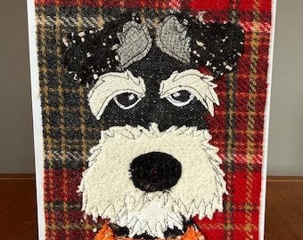 Black Schnauzer Dog Handmade Fabric Blank Greeting Card