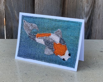 Koi Fish Handmade Fabric Blank Greeting Card