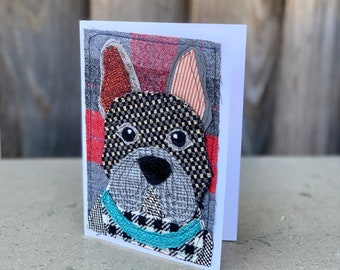 French Bulldog Dog Handmade Fabric Blank Greeting Card