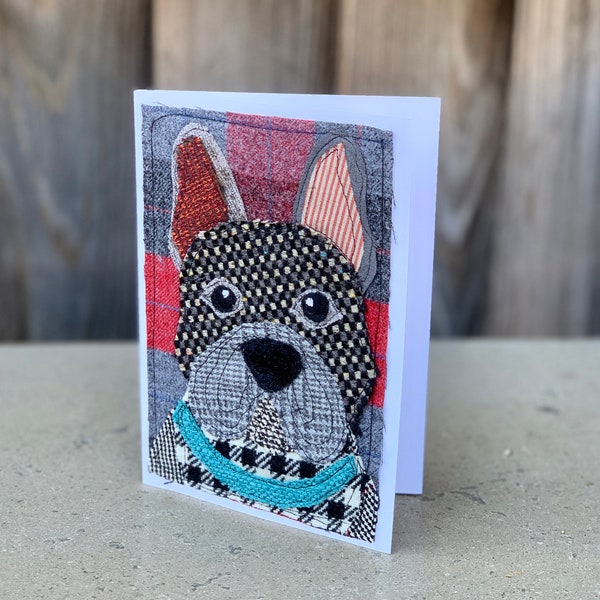 French Bulldog Dog Handmade Fabric Blank Greeting Card
