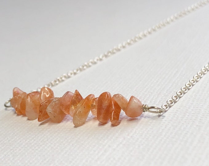 Sunstone Necklace Minimalist Jewelry Layering Beaded Bar Necklace Gemstone Bar Necklace Sundance Style Simple Necklace Fall Necklace
