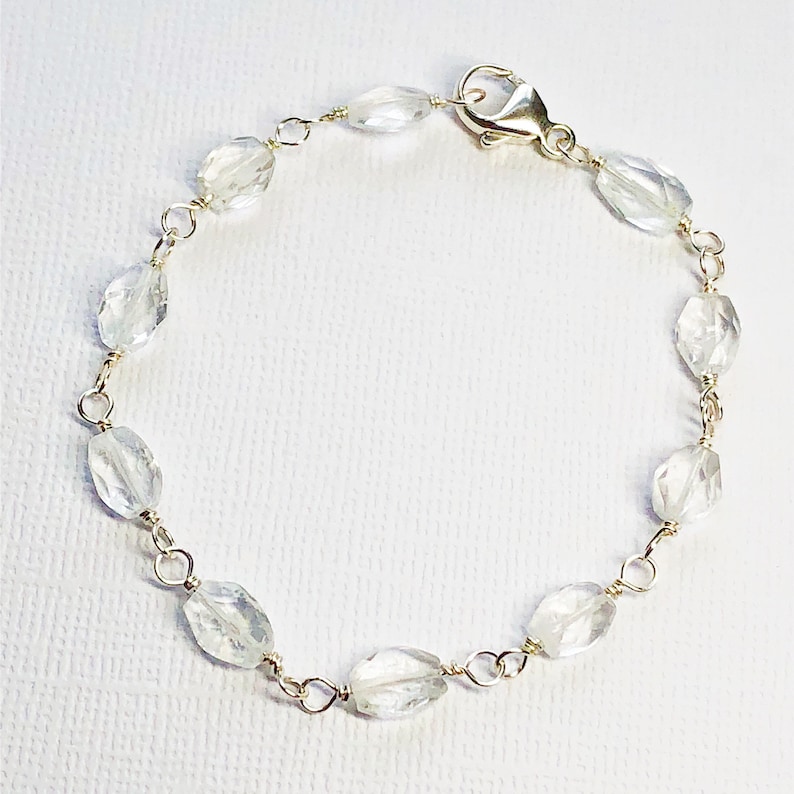 Natural Aquamarines Aquamarine Sterling Silver Faceted Gemstone Bracelet March Birthstone Gift for Her Delicate Layering Bracelet