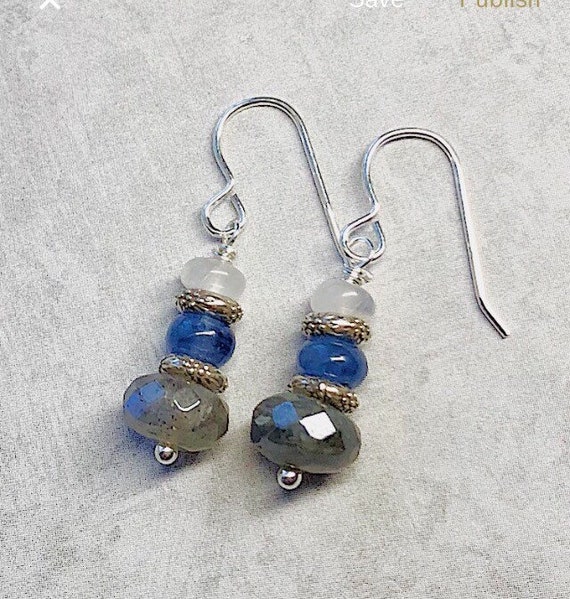 Kyanite Earrings Moonstone Earrings Kyanite Bridal Jewelry Gift for her Silver Earrings Silver Moonstone