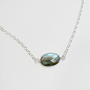 Blue Flash Multi Color Labradorite Sterling Silver Necklace- Sundance Style- minimalist- 16 inch- Sterling Silver