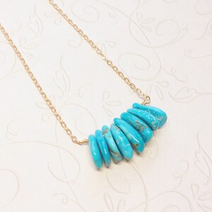 Genuine Arizona Turquoise Necklace- Beaded Bar Necklace- Sundance Style- Gold Fill Necklace-   Blue Green Turquoise Nugget Necklace