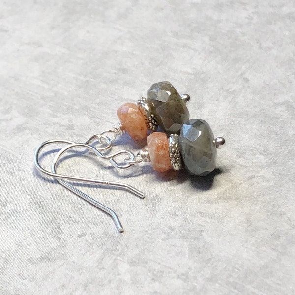 Sunstone Labradorite Earrings – Hill Tribe Fine Silver, Sterling Silver