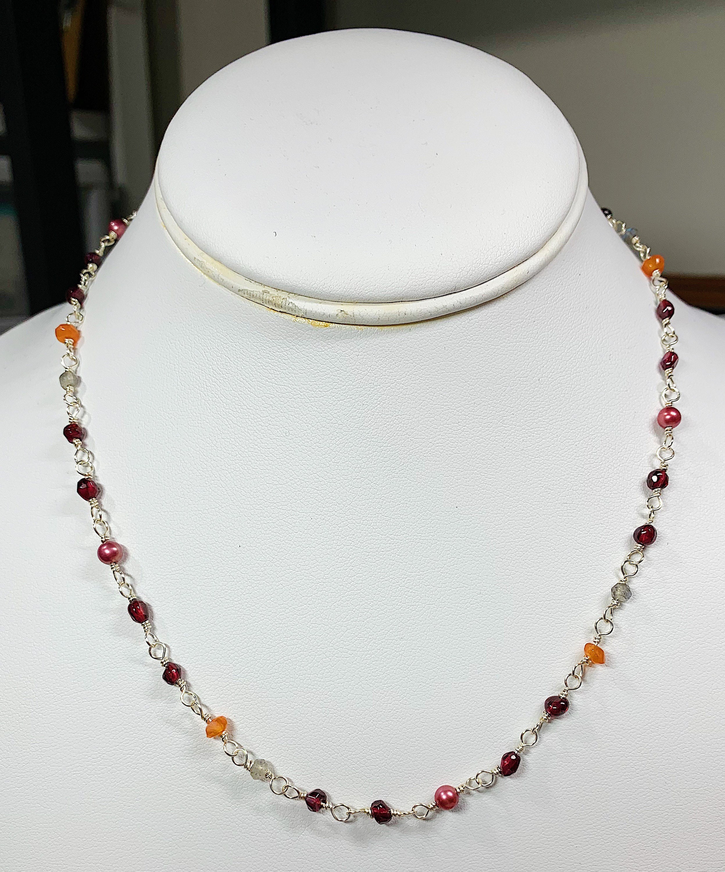 ★HARANG★ HR 50N_Pearl Point Garnet Labradorite Beads Neckl Waterfall] Handmade Labradorite And Garnet Necklace - Wire