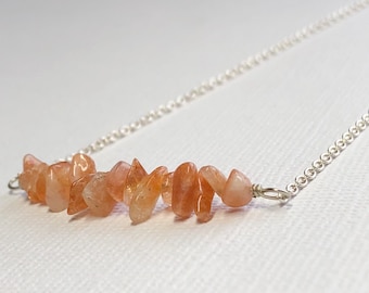 Sunstone Necklace- Beaded Bar Necklace- Gemstone Bar Necklace- Fall Necklace- Sundance Style- Minimalist Jewelry- Simple Necklace- Layering