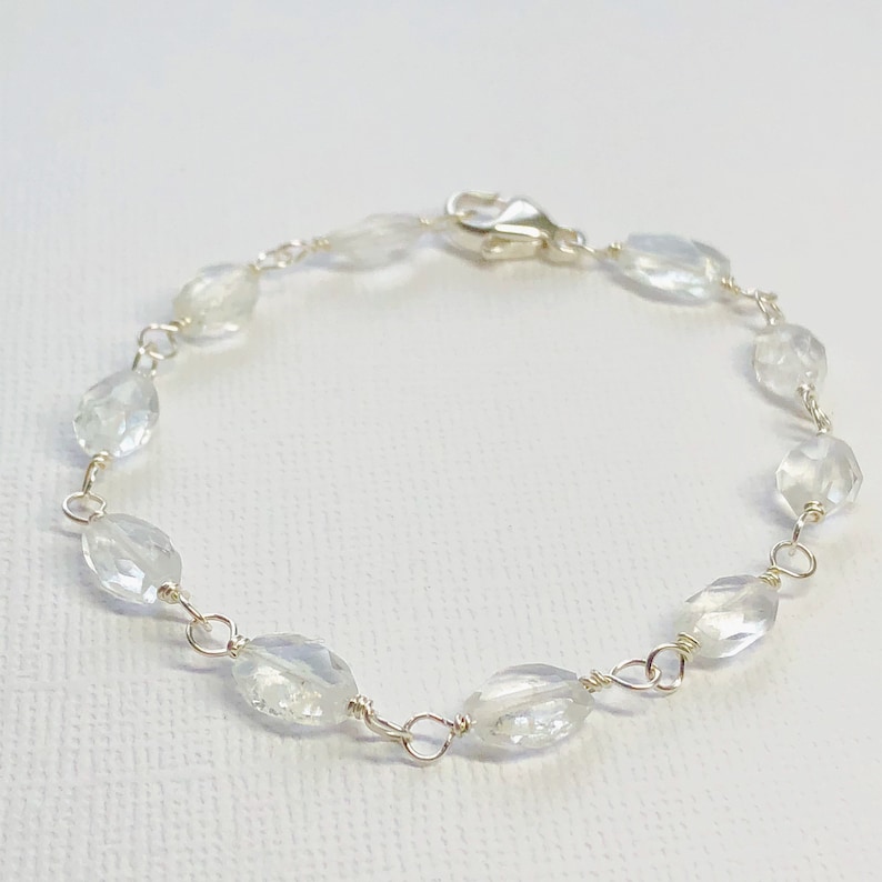 Natural Aquamarines Aquamarine Sterling Silver Faceted Gemstone Bracelet March Birthstone Gift for Her Delicate Layering Bracelet