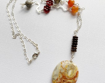 Crazy Lace Jasper Sterling Silver Necklace – Gemstone Station Necklace