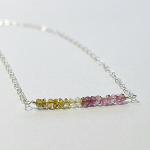 Watermelon Tourmaline Necklace- Pink Green Yellow- Sterling Silver- Gemstone Bar Necklace- Dainty Minimalist Jewelry- Sundance Style- Unique