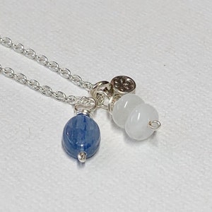 Sterling Silver Charm Necklace- Kyanite Moonstone Drops- Hill Tribe Silver- Casual Summer- Minimalist Jewelry- Sundance Style- Blue White