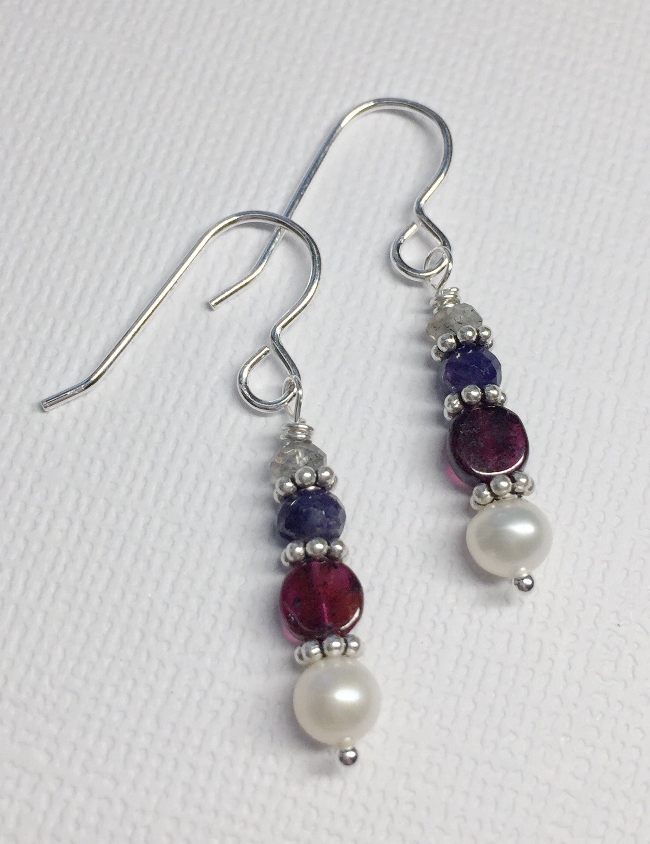 Bali Sterling Gemstone Earrings Sapphire Earrings Pearls - Etsy