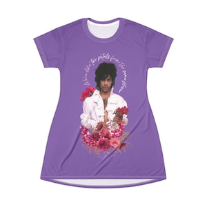Purple Prince T-Shirt Flower Dress, Pink Flowers, Prince Tee, Prince Fan, Prince Gift, Bestie, Pink Dress, Barbie Pink, Prince, Memorabilia