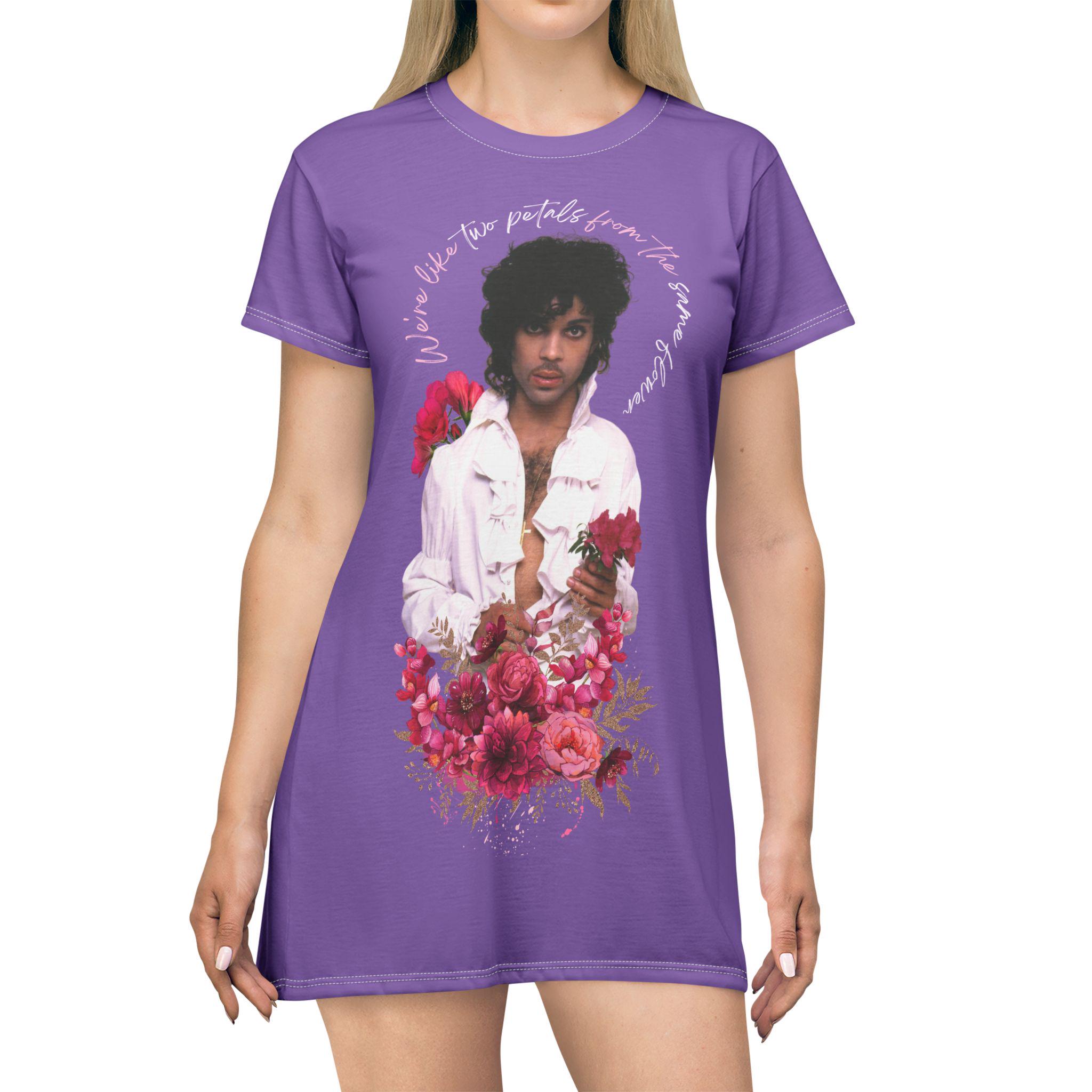 Purple Prince T-Shirt Dress: Floral Design, Prince Fan Gift