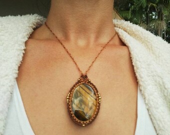 Tiger's eye necklace, large tiger's eye