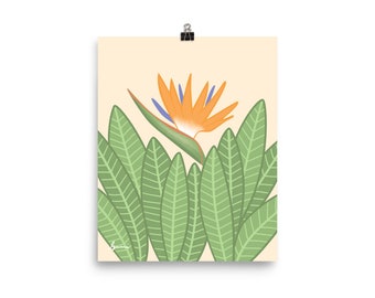 Strelitzia pájaro del paraíso flor arte impresión cartel / sala de baño habitación casa pared decoración carteles / planta tropical dibujo impresiones