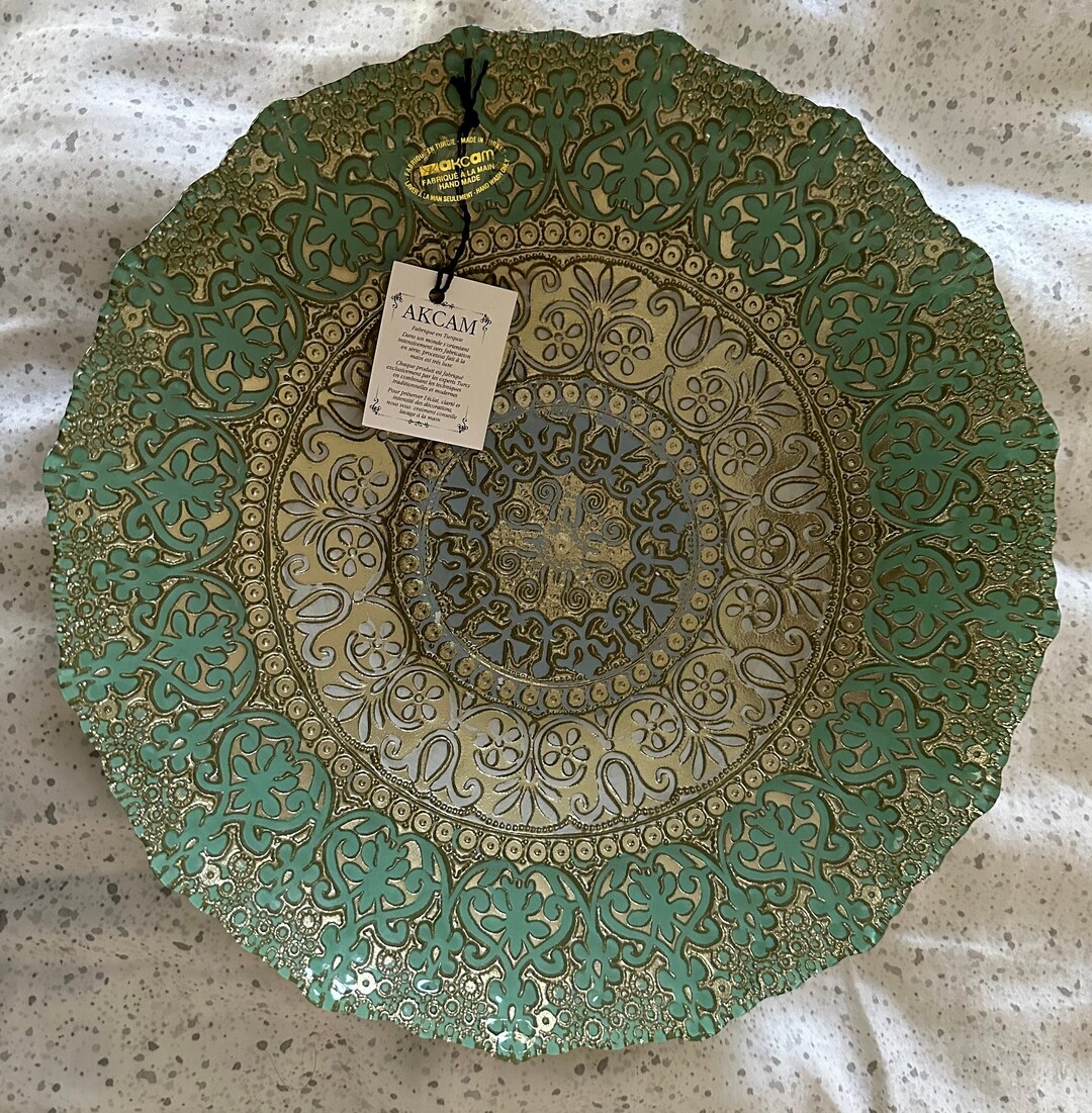 AKCAM BOWL Turkish Glass Turkey PLATE Art Collectable Green Etsy