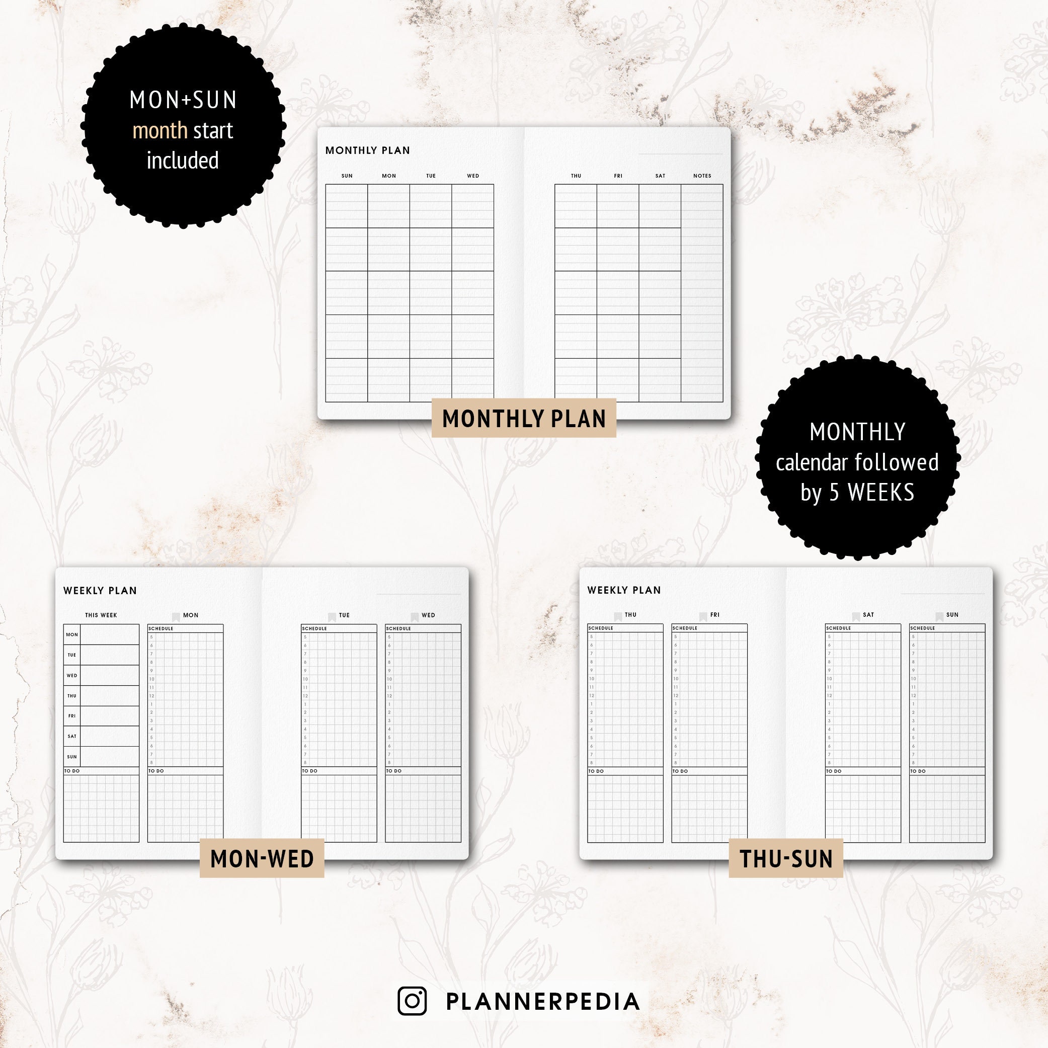 A6 inserts WEEKLY planner week on four pages printable Etsy