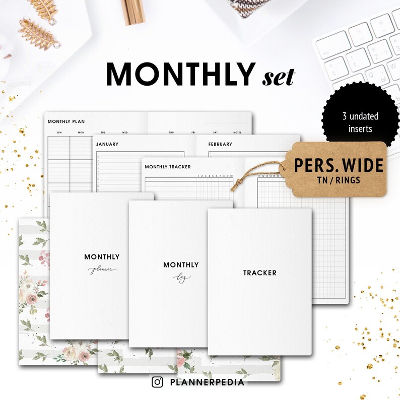 Personal wide inserts Monthly planner undated monthly Etsy