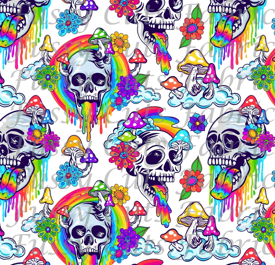 Groovy Skulls Rainbow Skulls and Flowers Trippy Skulls Etsy