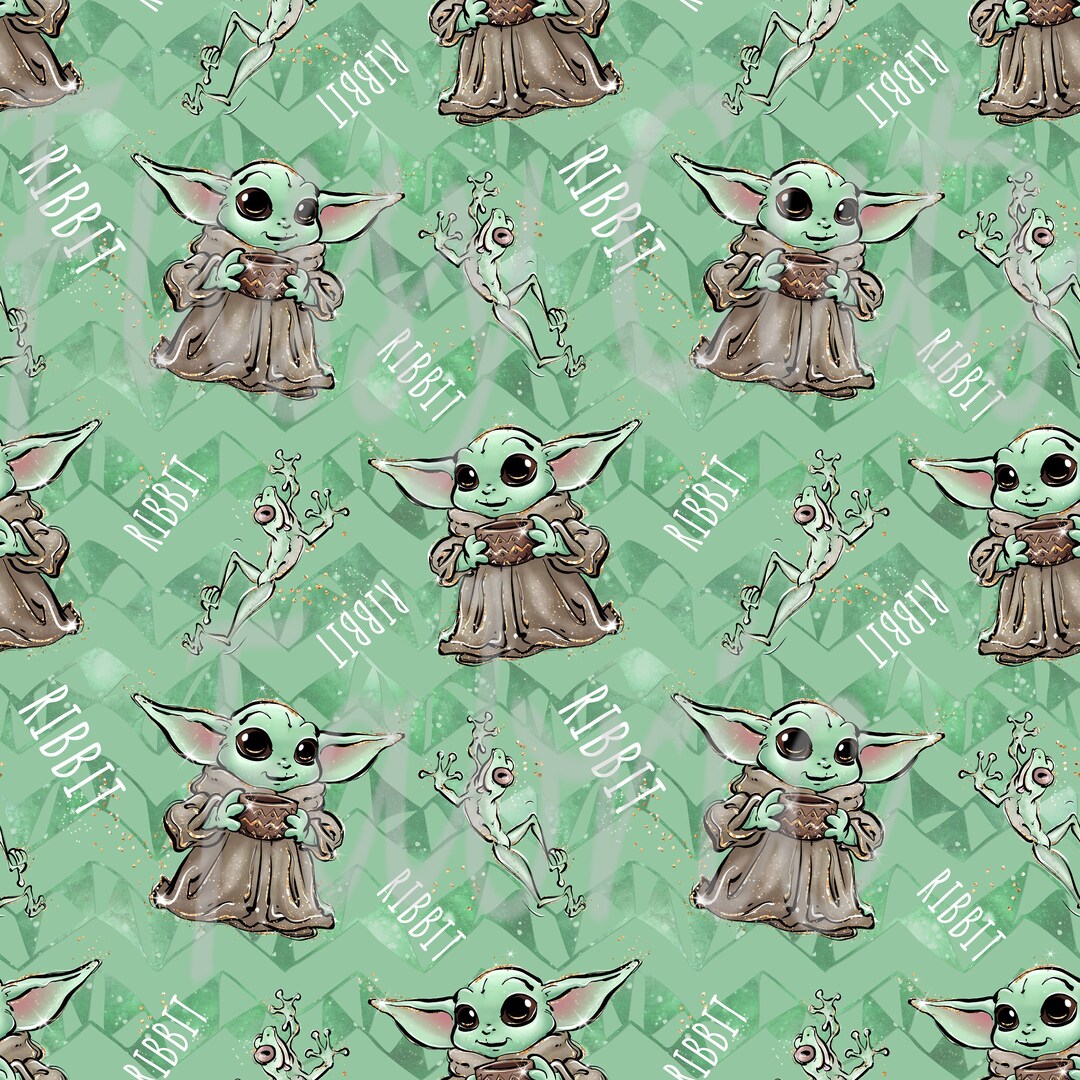 Grogu on Green Baby Yoda Fabric Mandalorian Fabric Etsy