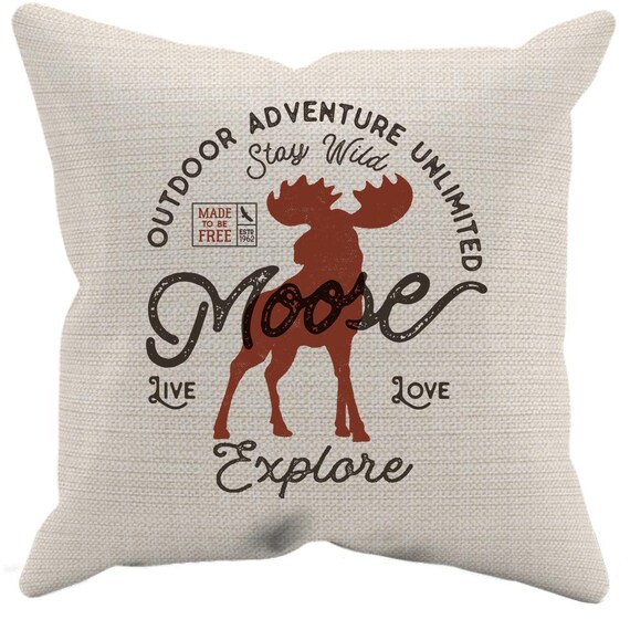 Moose Outdoor Adventure Canvas Pillow Case Moose Throw Pillow Etsy