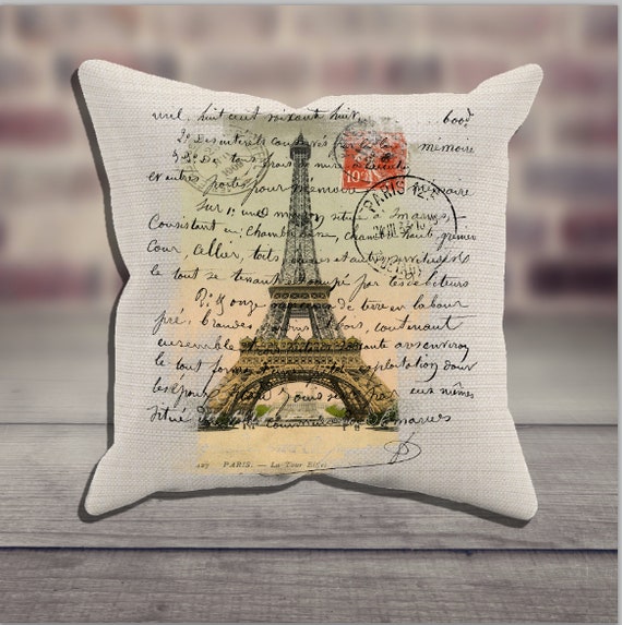Vintage Eiffel Tower Print Pillow Case French Decorator Etsy