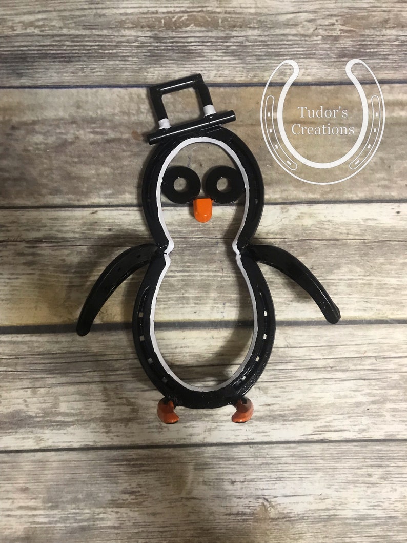 Horseshoe Penguin Horseshoe Decor Horseshoe Art Christmas Snow Etsy