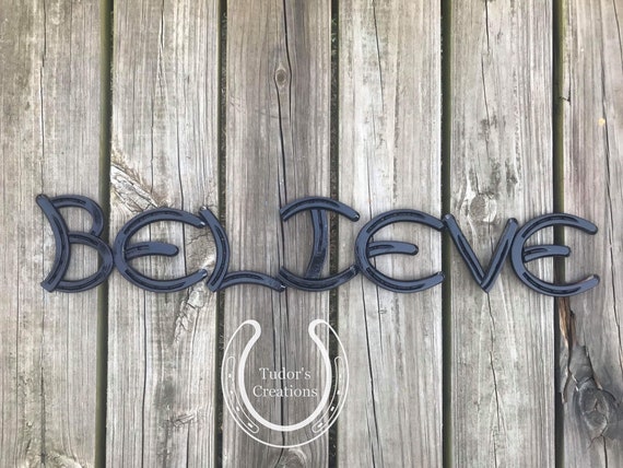 Horseshoe Word Believe Letters Horseshoe Decor Horseshoe Art Etsy