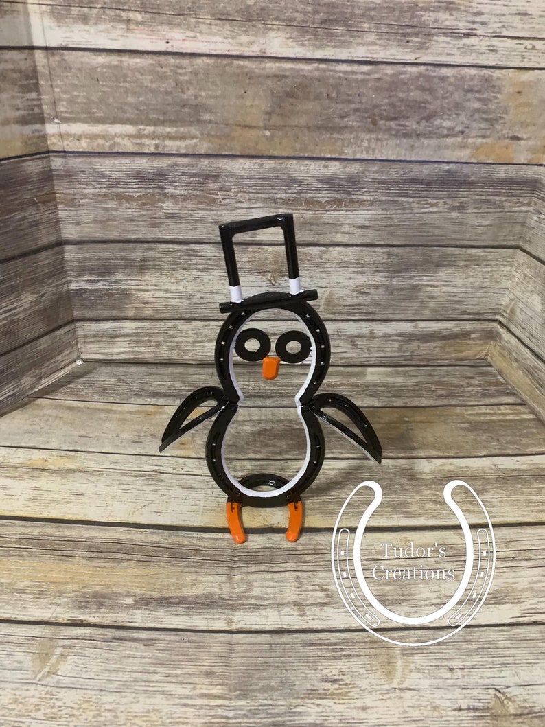 Horseshoe Penguin Horseshoe Decor Horseshoe Art Christmas Snow Etsy