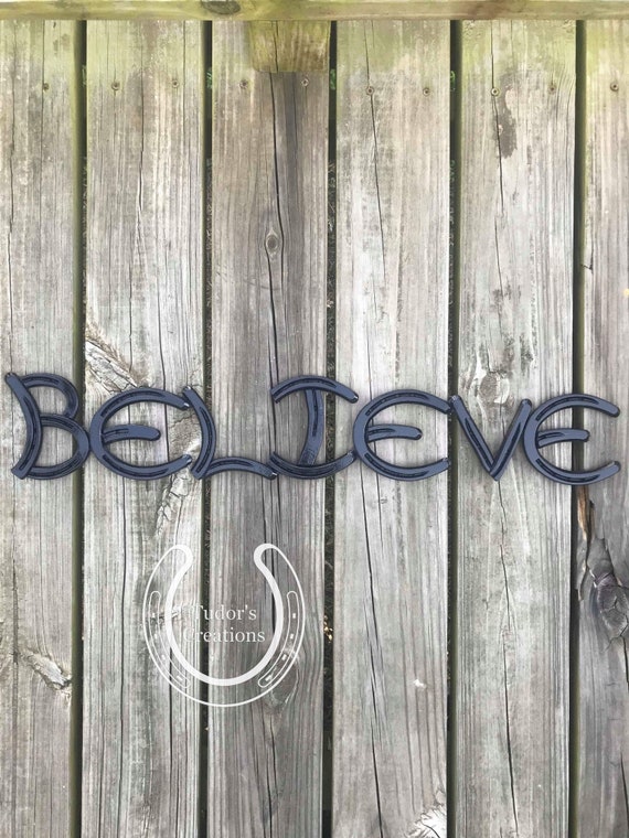 Horseshoe Word Believe Letters Horseshoe Decor Horseshoe Art Etsy