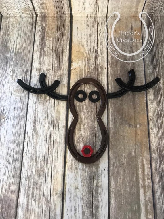 Horseshoe Reindeer Rudolph Horseshoe Decor Horseshoe Art Wall Etsy