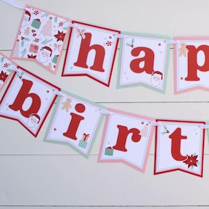 Christmas Birthday Banner, Oh What Fun it is to be One, Pink Santa Gingerbread Christmas Party Banner, First Birthday Holiday Party Decor