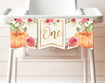 Bannière de chaise haute notre petite citrouille, décoration bohème de chaise haute citrouille roses, bannière de chaise haute bordeaux bordeaux Orange or, premier anniversaire d'automne