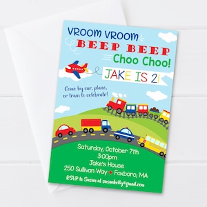 Transportation Birthday Invitation - Cars Trucks Planes Birthday - Boy Birthday Invite - Digital/Printable OR Printed & Shipped!