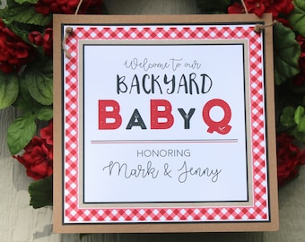 Baby-Q Baby Shower Welcome Door Sign - BBQ Baby Shower Decorations Fully Assembled - Co-Ed Baby Shower Welcome Sign