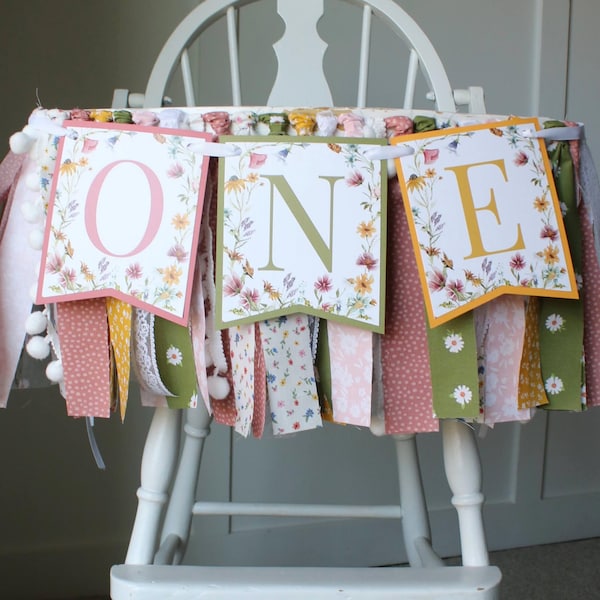 Wildflower High Chair Fabric Garland, Dusty Rose Olive Mustard Birthday High Chair Decoration, Floral First Birthday, She's a Wild One