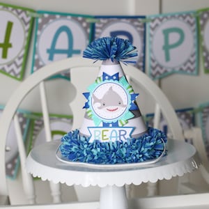 Shark First Birthday Hat - Boy First Birthday Party Hat - Shark Birthday - Summer First Birthday Photo Prop