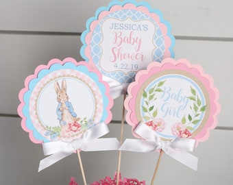 Peter Rabbit Baby Shower Girl Centerpiece Sticks, Bunny Baby Shower Table Decorations, Baby Shower Centerpiece Sticks Decorations