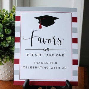 Favors Graduation Sign, Grad Party Sign Decor, Choose Colors and Size