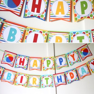 Beach Ball Birthday Banner - Pool Party Birthday Decorations Fully Assembled - Beach Ball Summer Birthday Party Banner