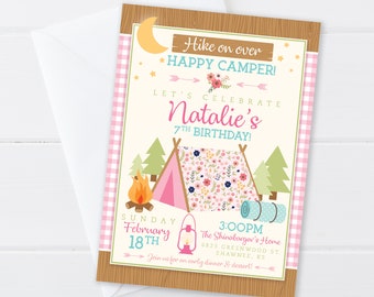 Camping Birthday Invitation - Girl Glamping Birthday - Happy Camper Birthday Invite - Digital/Printable OR Printed & Shipped!