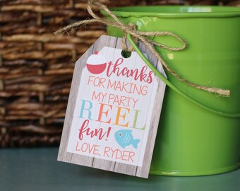 Fishing Birthday Favor Tags/Stickers - Fishing Thank You Favor Tag - Fisherman Tags OR Stickers, Set of 12