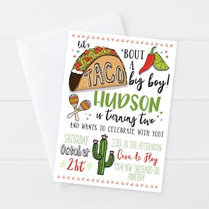 Taco Birthday Invitation - Taco &#39;Bout A Big Boy! Birthday - Fiesta Mexican Taco Birthday Invite - Digital/Printable OR Printed & Shipped!