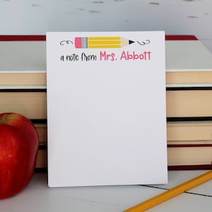 Gifts for Teachers, Personalized Teacher Notepad, Christmas Gift for Teachers, Personalized Gift, Style: Pencil Pink
