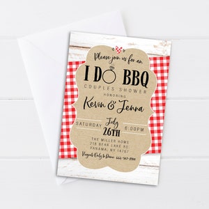 I Do BBQ Invitation, Barbecue Bridal Shower, Wedding Couples Shower, Rehearsal Dinner, Red Gingham - Digital/Printable OR Printed & Shipped!