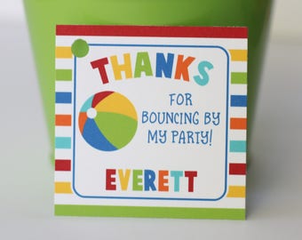 Beach Ball Birthday Party Favor Tags/Stickers - Pool Party Birthday - Beach Party Thank You Tags OR Stickers, Set of 12